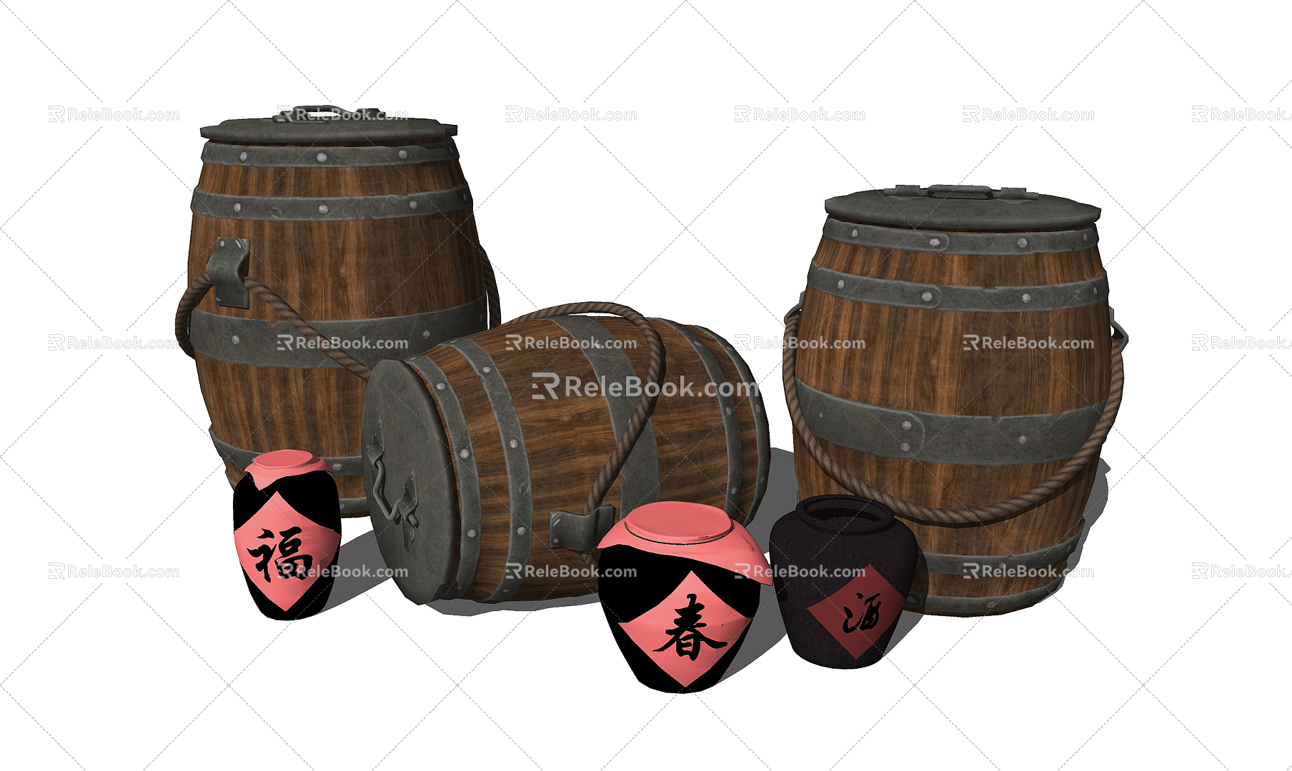 Modern Wine Barrel Wine Barrel Wine Barrel Wine Bottle Nongjiale Sketches model