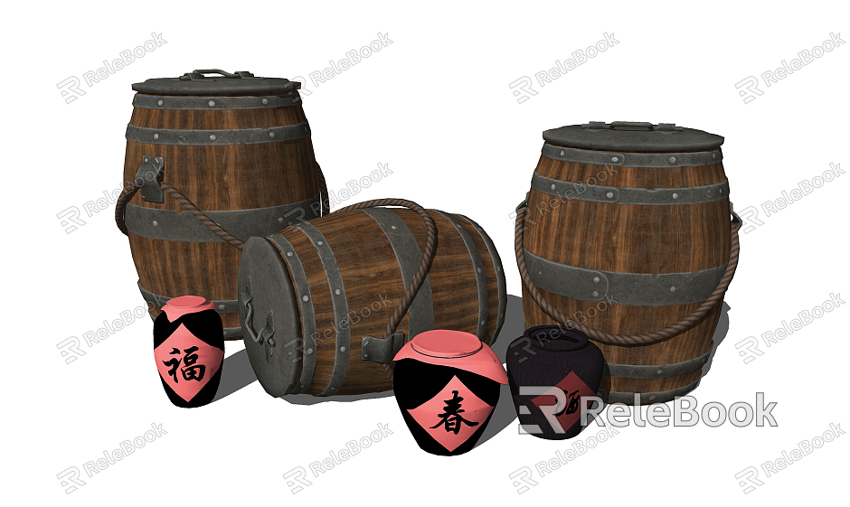 Modern Wine Barrel Wine Barrel Wine Barrel Wine Bottle Nongjiale Sketches model