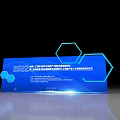 Dark Background Wall With Blue Illuminated Display Stands And Glowing Elements