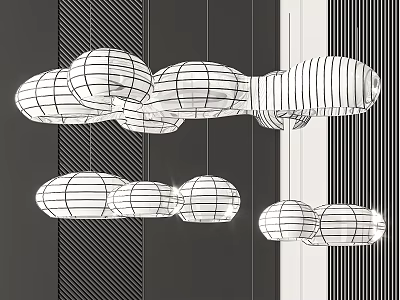 Modern Multiple Chandeliers with Wireframe Grid Structure and Spherical Shape for Interior 3d model