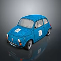 Blue Retro Vintage Small Car With White Stickers And Black Wheels