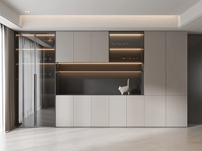 Modern Minimalist Wine Cabinet Design With Glass Door Lighting And Storage Cabinets 3d model