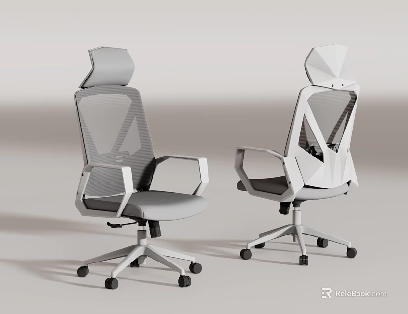 Modern Office Chair With Mesh Back Headrest Armrests And Swivel Wheels 3d model 
