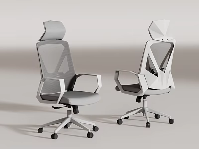 Modern Office Chair With Mesh Back Headrest Armrests And Swivel Wheels 3d model