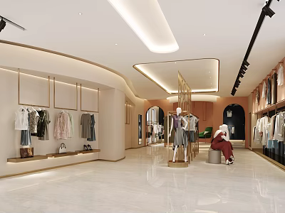 Modern Clothing Store Interior With Displayed Clothes Mannequins And Elegant Lighting 3d model