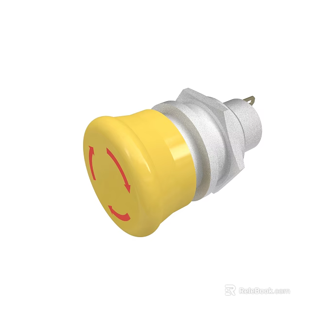 Yellow Emergency Stop Button With Red Arrows And Metal Base 3d model 