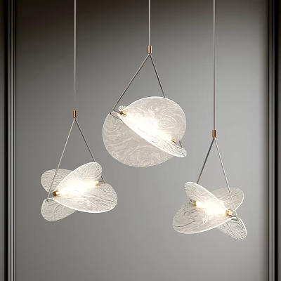 Three Elegant Modern Textured Glass Petal Shaped Pendant Lights Hanging Design 3d model
