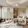 Kids Bedroom Interior Design With Cozy Curved Bed Stuffed Toys Toy Car And Storage Boxes