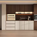 Modern Wine Cabinet Interior With Wooden White Glass Doors Wine Glasses And Lighting
