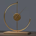 Golden Modern Desk Clock With Curved Frame And Wooden Base Design