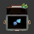 Open Wooden Treasure Chest With Flying Blue Gems And Metal Clasps