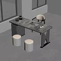 Modern Tea Table Set With Marble Top Black X Legs Light Chair And Round Stools
