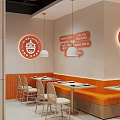 Shanxi Cuisine Restaurant With Bright Interior Cartoon Murals Orange Walls And Comfortable Seating