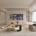 Modern Living Room With TV Cabinet Coffee Table Beige Sofa And Floor To Ceiling Window