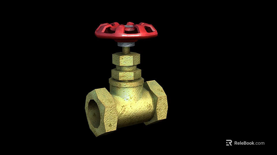 Brass Gate Valve With Red Handle And Industrial Design Features 3d model 