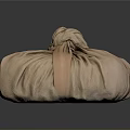 Brown Round Fabric Storage Pouch With Decorative Knot And Soft Texture 3d model