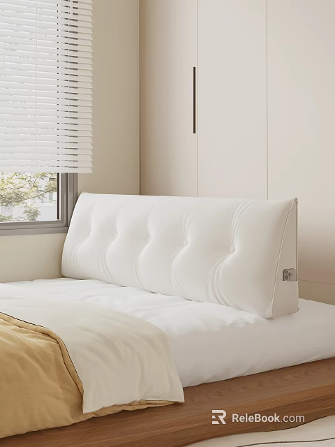 Cozy White Upholstered Headboard in Modern Bedroom with Button Tufted Design 3d model 