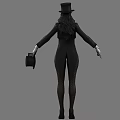 Woman Wearing Black Top Hat White Corset Fishnet Stockings Holding Cane with Rose Bow Tie 3d model