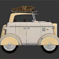 Vintage Cream Car With Classic Design And Luggage On Roof
