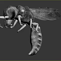Detailed 3D Wasp Model With Black And Yellow Stripes And Transparent Wings