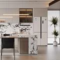 Modern Open Kitchen Interior Design With Marble Island Counter Cabinets And Hanging Lights