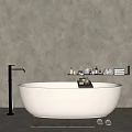 Modern White Bathtub With Wooden Tray Bath Products Towels And Chrome Faucet