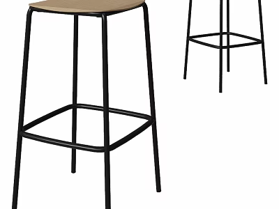 Set Of Two Modern Bar Stools With Black Metal Frame And Light Colored Seat 3d model