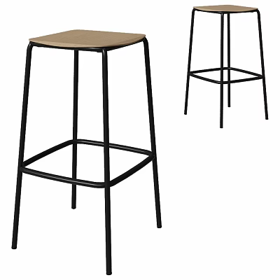 Set Of Two Modern Bar Stools With Black Metal Frame And Light Colored Seat 3d model