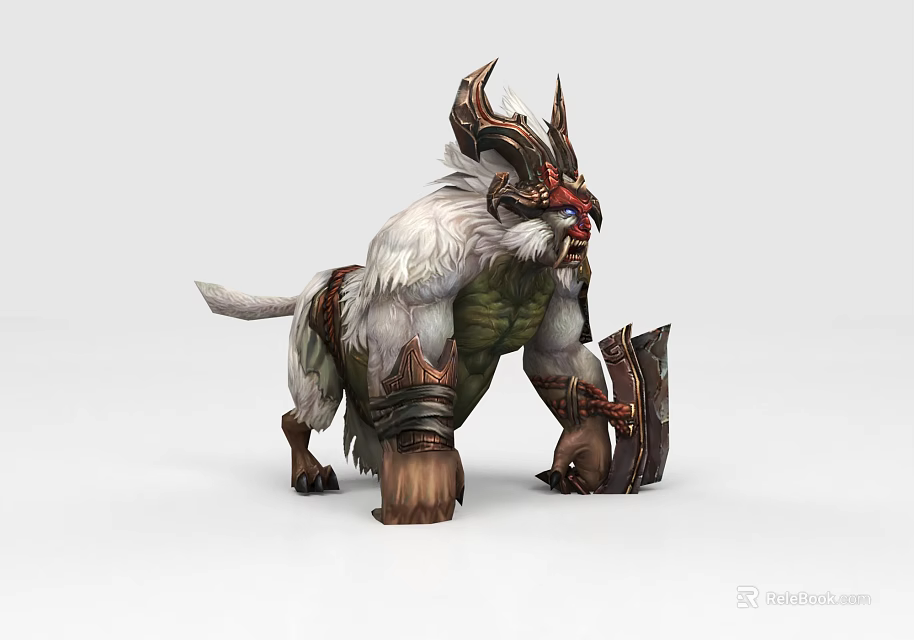 Fantasy Game And Movie Character With White Fur Horns Shield And Claws 3d model 