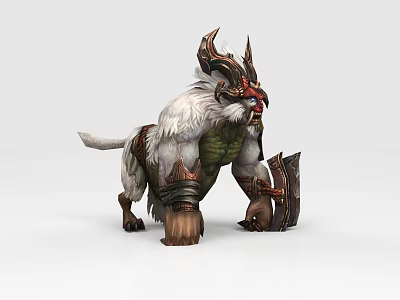 Fantasy Game And Movie Character With White Fur Horns Shield And Claws 3d model