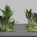 Floral Arrangement with Lush Green Palm Leaves and Colorful Yellow Pink White Flowers