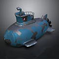 Military Style Blue Camouflage Submarine With Periscope Number 8 And Top Railings