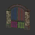 Classic Iron Entrance Gate With Arched Design And Stone Support Pillars