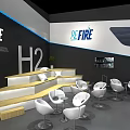E-FIRE Modern Exhibition Booth With H2 Cell Bus And White Car Display Design 3d model