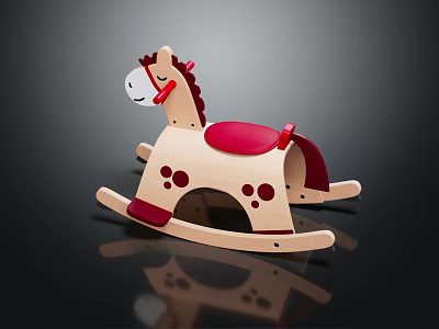 Wooden Block Rocking Horse Toy With Red Seat Handle And Decorative Red Spots 3d model Wooden Block Rocking Horse Toy With Red Seat Handle And Decorative Red Spots 3d model