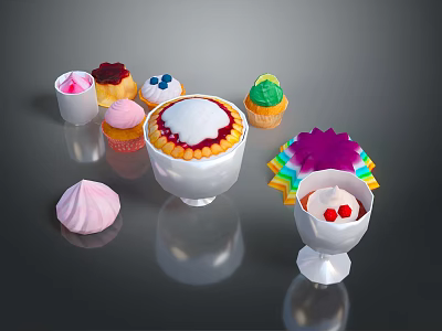 Commercial Dessert Display Equipment Showcasing Colorful Cupcakes And Cream Treats 3d model