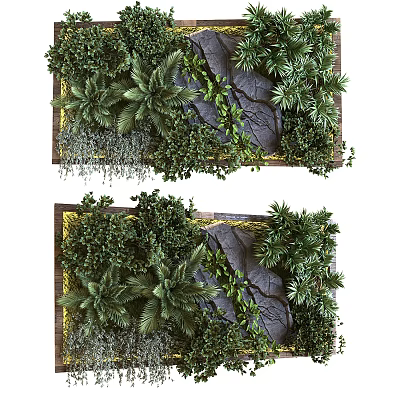 Lush Vibrant Living Plant Wall With Diverse Greenery And Natural Stones 3d model