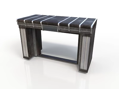 Modern Industrial Style Table With Striped Top And Metal Wood Legs Design 3d model