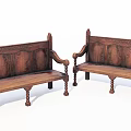 Traditional Wooden Public Chairs With Carved Backrest And Ornate Armrests