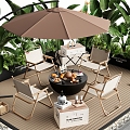 Courtyard Outdoor Table and Chair Camping Table and Chair Barbecue Oven Storage Box Plant Combination 3d model