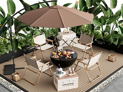 Courtyard Outdoor Table and Chair Camping Table and Chair Barbecue Oven Storage Box Plant Combination 3d model