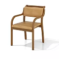 Brown Leather Leisure Chair with Curved Wooden Frame and Comfortable Armrests