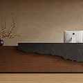 Minimalist Zen Reception Desk With Wooden Base Unique Textured Counter And Elegant Dried Branch Decoration
