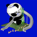 Cute Panda Shaped Garden Ornament With Net Structure Slide Green Lawn And Wooden Blocks