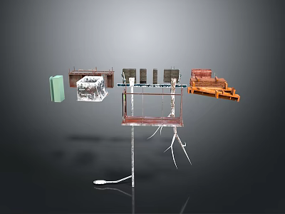 Modern Modular Display Structure Featuring Metal Frames Glass Shelves And Colorful Components 3d model
