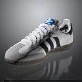 White Sports Sneakers with Black Stripes Blue Logo and Brown Sole Casual Retro Style Footwear