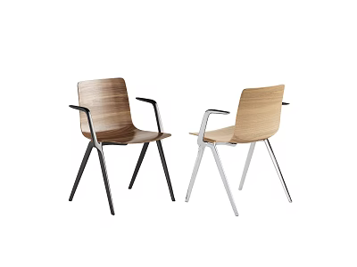 Two Modern Office Chairs With Different Wood Tones And Metal Frames 3d model