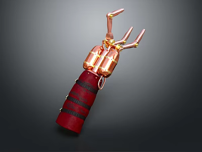 Character S Biological Mechanical Claw Glove With Red Copper Golden Accents And Black Stripes 3d model