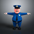 Cartoon Police Officer Game Movie Character With Blue Uniform And Mustache Open Arms