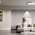 Modern Living And Dining Room Interior With White Cabinets Sofa Coffee Table And Painting